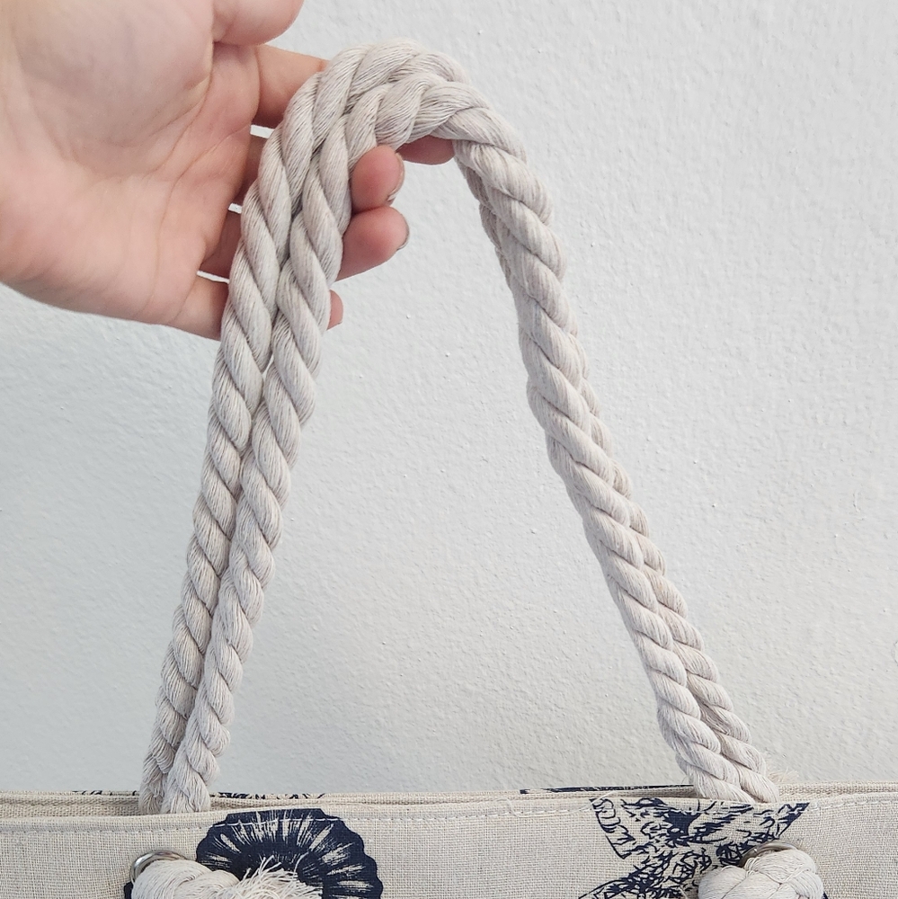 Womens Large Seashell Print Zipper Tote Bag - Picture 3 of 8